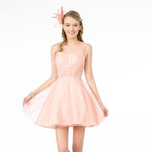 NEW SHORT OFF THE SHOULDER SLEEVELESS TULLE DRESS WITH ZIPPER BACK GL GS2866
